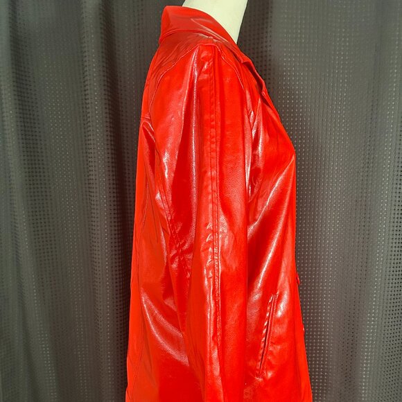 Vintage 90s Y2K Does 60s Womans Red Vinyl Jacket Lined Pockets Mod Go Go - Picture 6 of 16